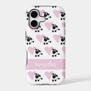 Mouton de dessin animé mignon motif cœur rose blan