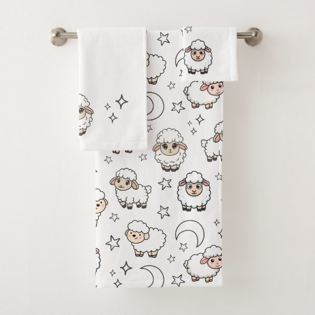 Moutons endormis mignons et Lune avec Étoiles (En situation)
