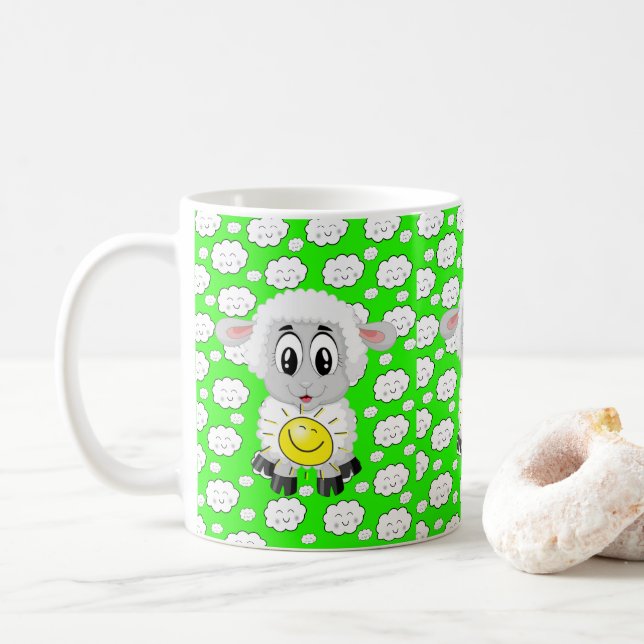 Moutons Nuages Soleil Vert Mug (Avec donut)