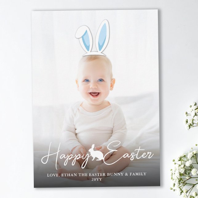 Movable Blue Bunny Ears Photo Overlay Happy Easter Card (Creator Uploaded)
