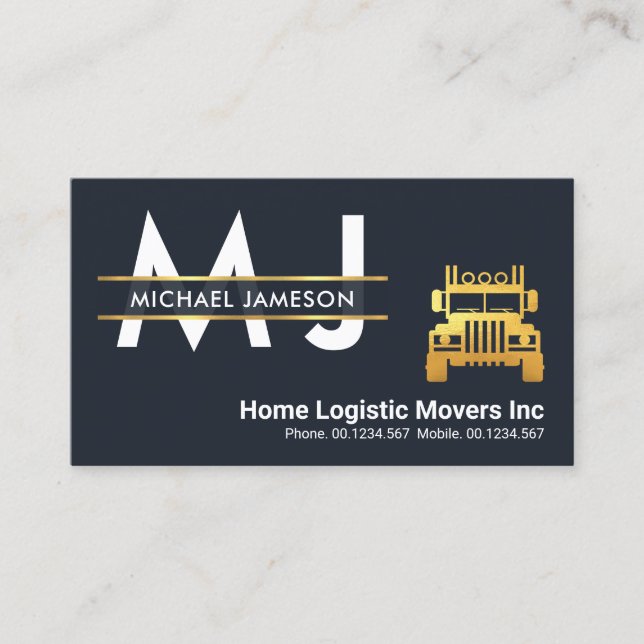Movable Gold Monogram Placard Logistics Transport Business Card (Front)