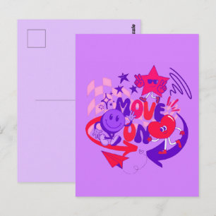 "Move On" Groovy Retro Colorful Saying Postcard