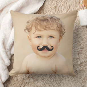 Moveable Black Mr. Moustache/Moustache Photo Funny Throw Pillow
