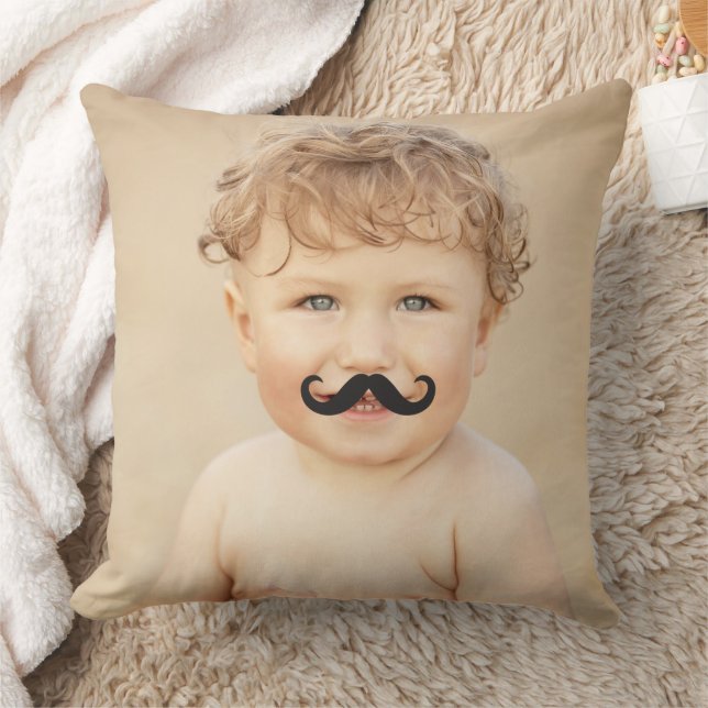 Moveable Black Mr. Moustache/Moustache Photo Funny Throw Pillow (Blanket)