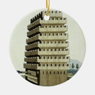 Moveable tower with outer galleries and an additio ceramic ornament