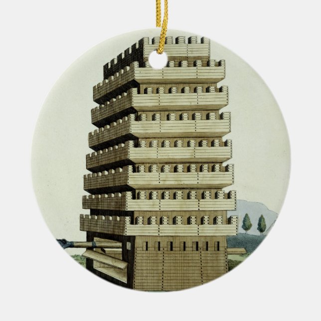 Moveable tower with outer galleries and an additio ceramic ornament (Front)