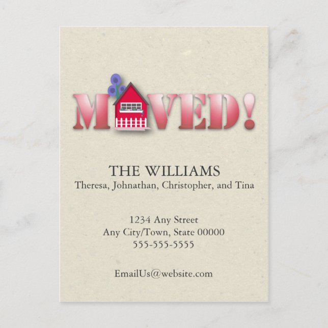 Moved Announcement (Red) Postcard (Front)