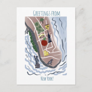 Moved New York Map   Hand Drawn Illustration Postcard