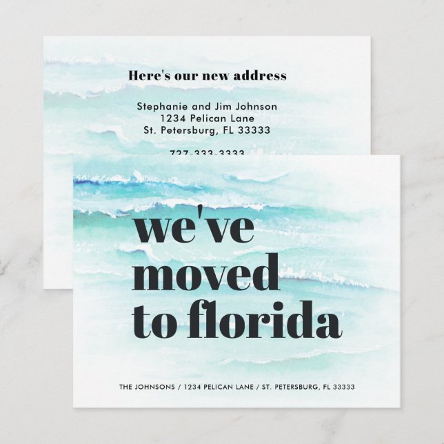 Moved to Florida Ocean Waves New Address Announcement (Front/Back)