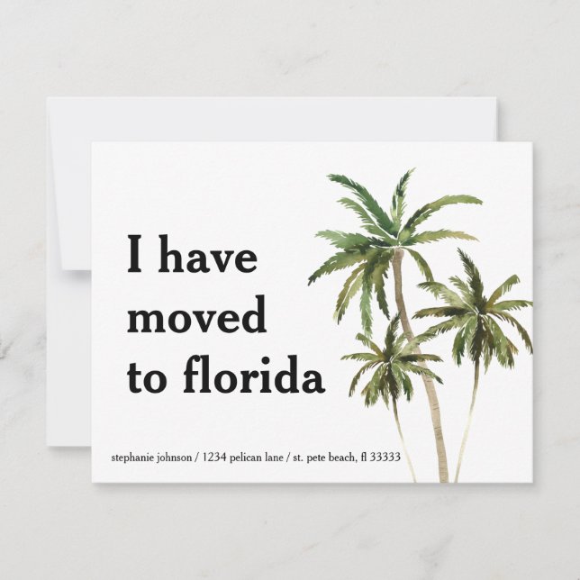 Moved to Florida Palm Trees New Address Announcement (Front)