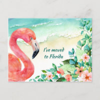 Moved to Florida Pink Flamingo Beach Scene