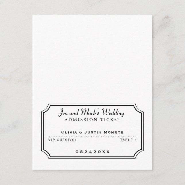 Movie Admission Ticket Black and White Placecard (Front)