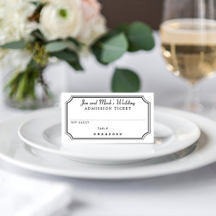 Movie Admission Ticket Black and White Wedding Place Card