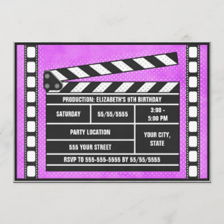 Movie Birthday Party Clapboard Purple Invitation
