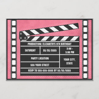 Movie Birthday Party Clapboard Red Invitation