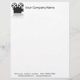 Movie Camera in Black and Gold on White Background Letterhead