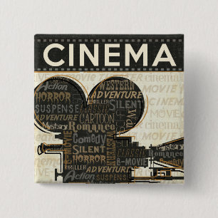Movie Camera Reel 2 Inch Square Button