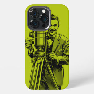 Movie cameraman vintage lime green iPhone 13 pro case