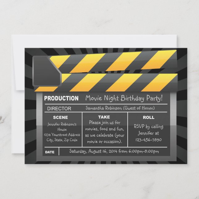 Movie Clap Board Custom Party Invitations (Front)
