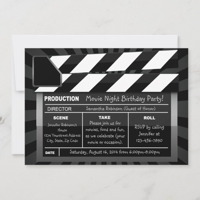 Movie Clap Board Custom Party Invitations (Front)