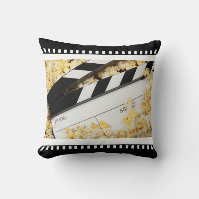 Movie Clapboard and Popcorn Throw Pillow (Front)