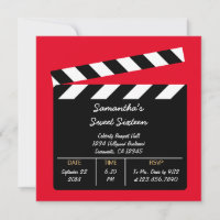 Movie Clapboard Sweet Sixteen Birthday Invitation