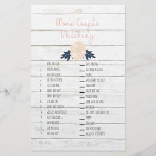 Movie Couple Matching Bridal Shower Game