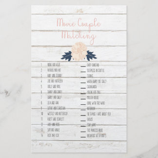 Movie Couple Matching Bridal Shower Game