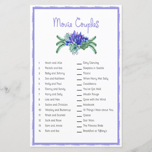 Movie Couple Succulent Matching Game (Front)