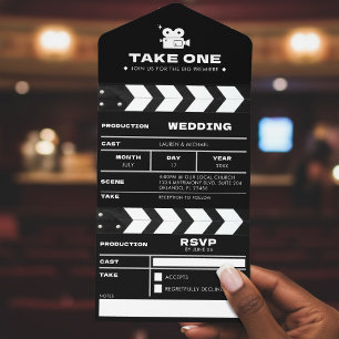 Movie Film Clapboard Wedding All In One Invitation