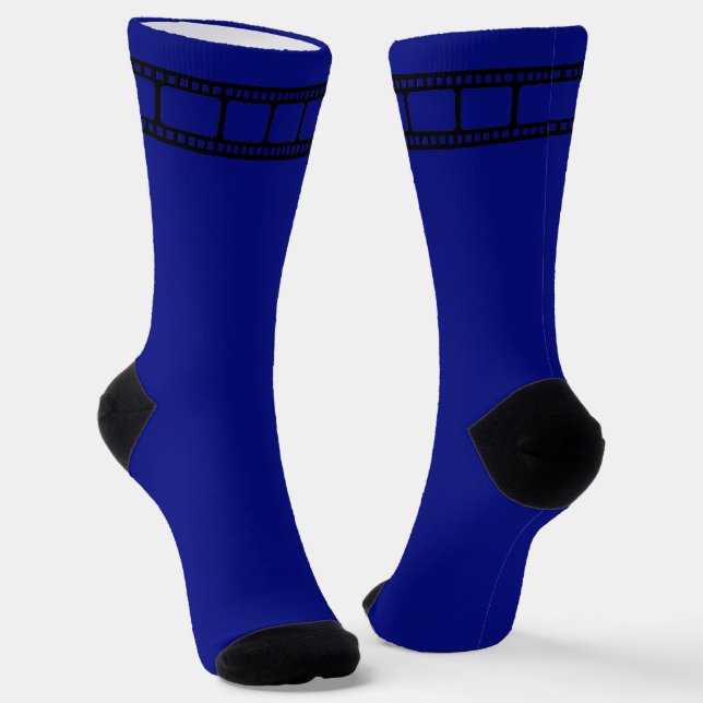 Movie Film Reel Black and Blue Socks (Angled)