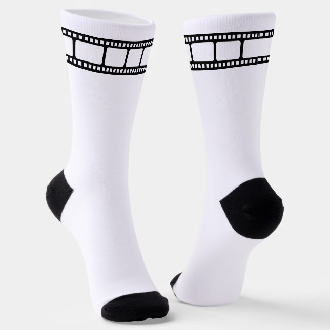 Movie Film Reel Black and White Socks (Angled)