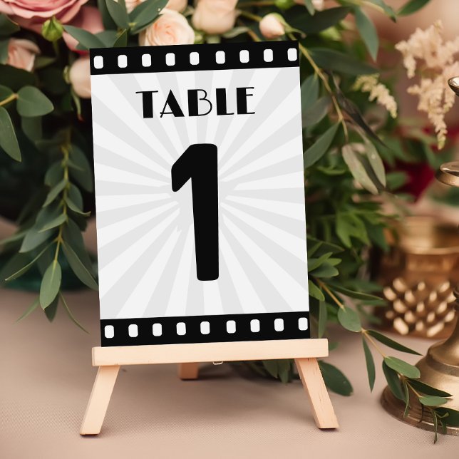 Movie Film Reel Black And White Wedding Table Number (Creator Uploaded)