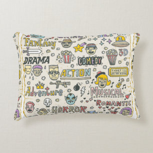 Movie Genres. TV Shows, Series Funny Doodle vintag Accent Pillow