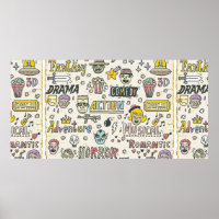 Movie Genres. TV Shows, Series Funny Doodle vintag