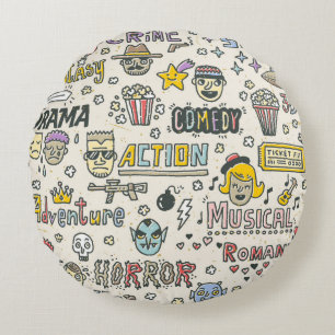 Movie Genres. TV Shows, Series Funny Doodle vintag Round Pillow