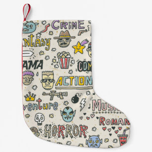 Movie Genres. TV Shows, Series Funny Doodle vintag Small Christmas Stocking