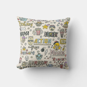 Movie Genres. TV Shows, Series Funny Doodle vintag Throw Pillow