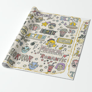 Movie Genres. TV Shows, Series Funny Doodle vintag Wrapping Paper
