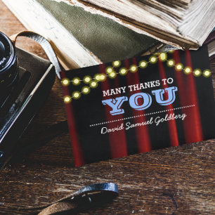Movie Lights Blue Bar Mitzvah Thank You Note Card