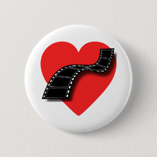 Movie Lover with Red Heart and Film Strip 2 Inch Round Button