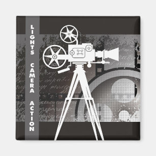 Movie Magnet, Lights, Camera, Action 2"x2" Square Magnet