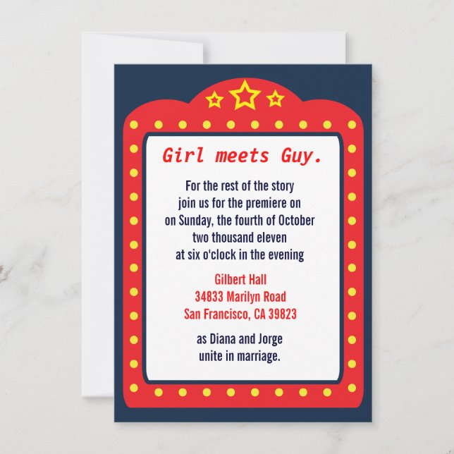 Movie Marquee Theatre Wedding Invitation (Front)