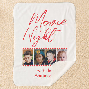 Movie night 4 photo family red sherpa blanket