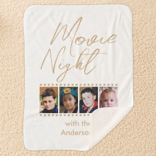 Movie night 4 photo family tan sherpa blanket