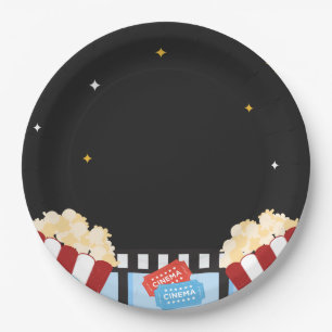 Movie Night Backyard Party Popcorn Theater themed Paper Plate