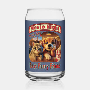 Movie Night - Best Furry Friend - Cute Cat & Dog Can Glass
