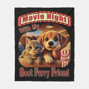 Movie Night - Best Furry Friend - Cute Cat & Dog Fleece Blanket
