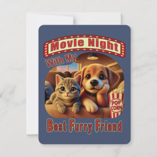 Movie Night - Best Furry Friend - Cute Cat & Dog Invitation