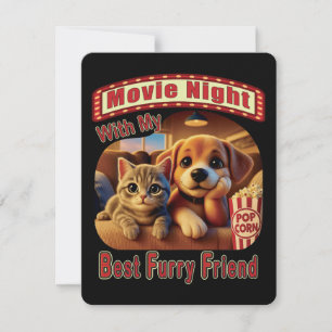 Movie Night - Best Furry Friend - Cute Cat & Dog Invitation